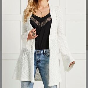 🆕 Suzanne Betro White Lace Accent Open Cardigan